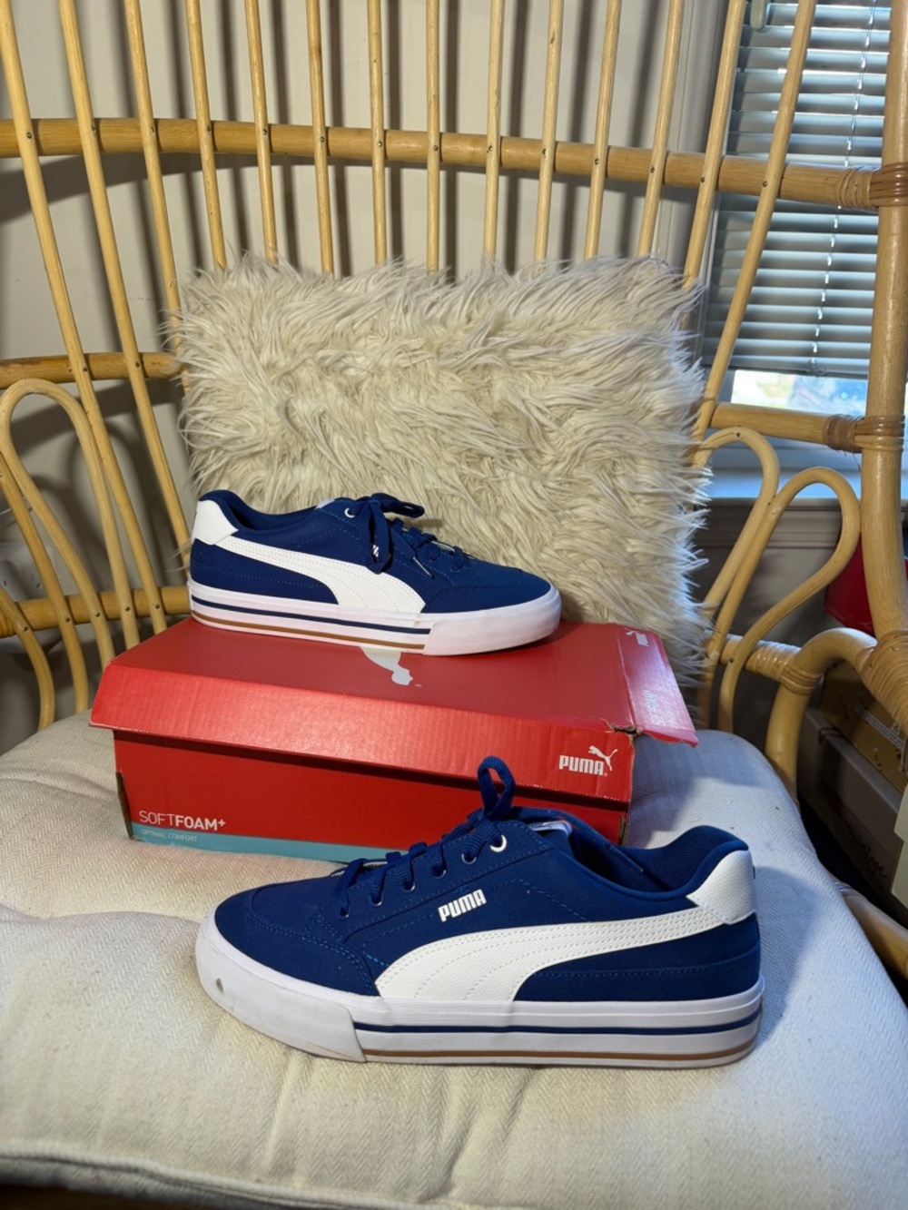 Puma Court Classic Vulc FS Blue White Men Unisex Casual Lifestyle Shoe Size 11